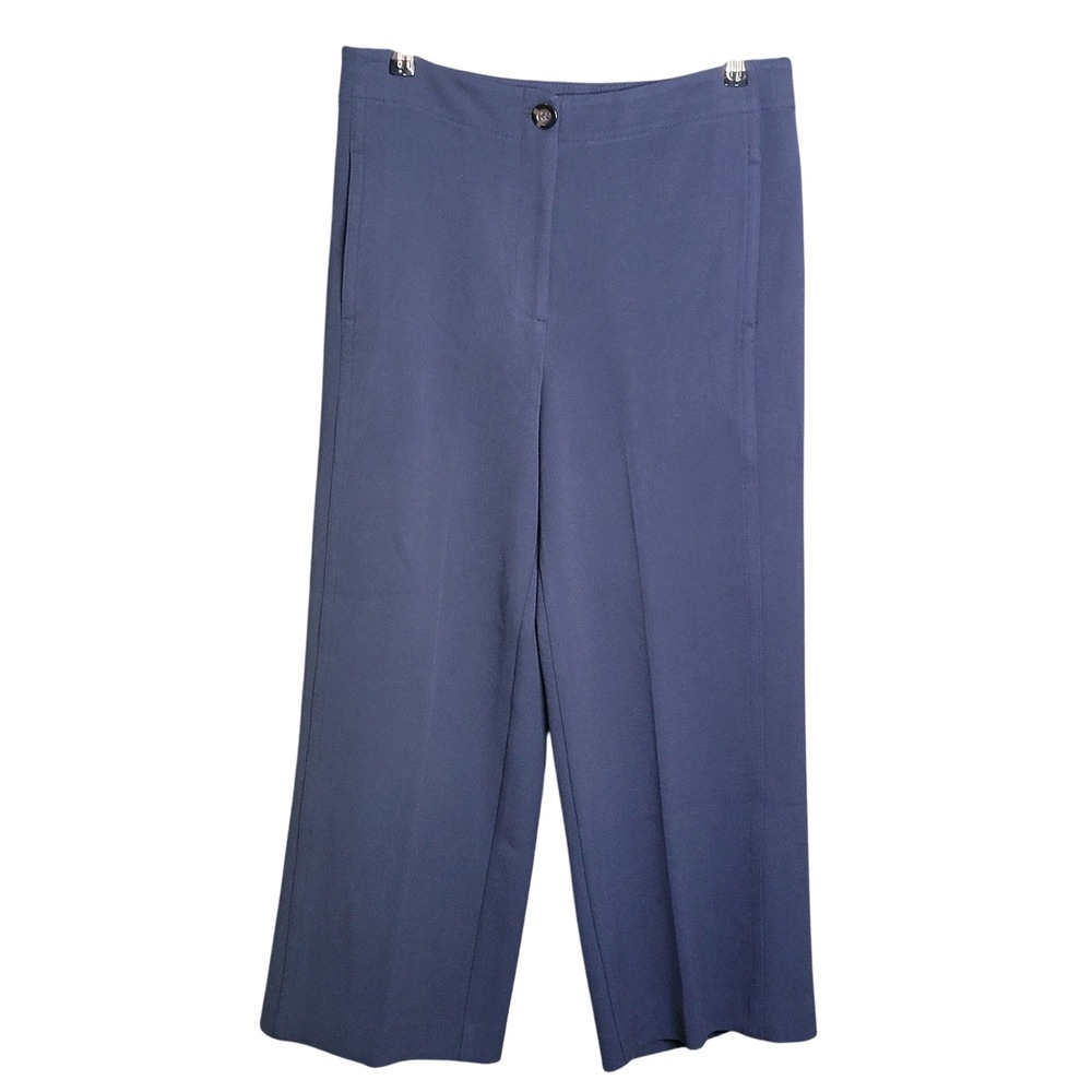 Ann Taylor Dress Pants Womens 8 Blue Wide Leg High Rise Stretch Trousers Office